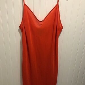 Lauren Ralph Lauren Slip Dress Womens 14 Orange V Neck Lightweight Sheer Fairy